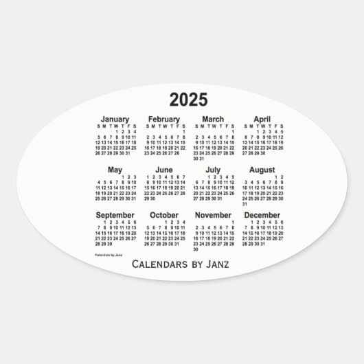 2025 Zwarte en Witte Agenda van Janz Oval Sticker (Voorkant)