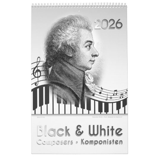 2026, 12 componisten portretten in "Black & White" Kalender (Hoes)