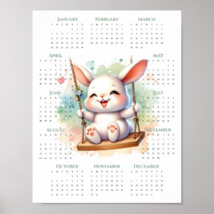 2026 1-pagina kalender Schattige konijn op schomme Poster