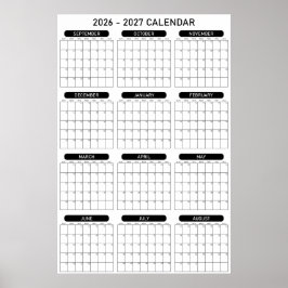 2026 - 2027 Academisch Jaar Wandplanner Kalender Poster