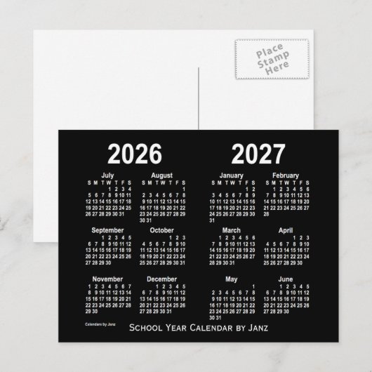 2026-2027 Agenda van de Neon White School, opgeste Briefkaart (Voorkant / Achterkant)