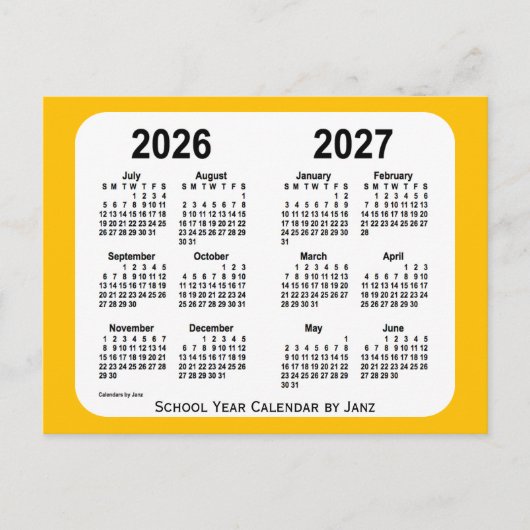 2026-2027 Gold Mini School Agenda van Janz Briefkaart (Voorkant)