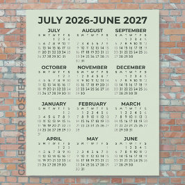 2026-2027 Schooljaar Kalender Sage Groene Muur Poster
