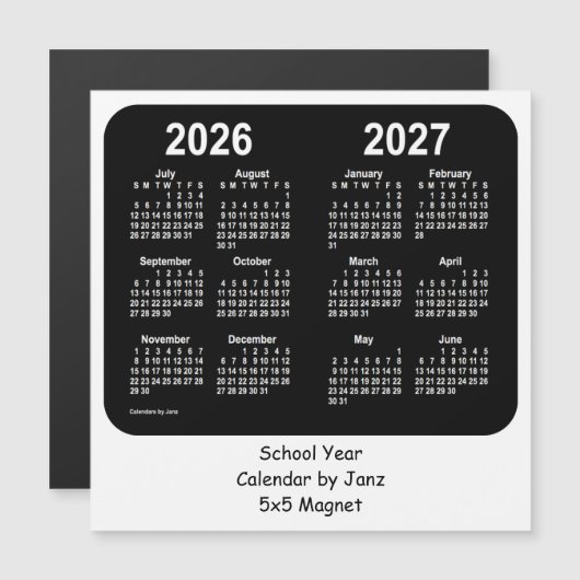 2026-2027 Schoolkalender voor zwart-wit door Janz (Voorkant / Achterkant)