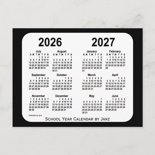 2026-2027 Schoolkalender voor zwart-wit door Janz Briefkaart (Voorkant)