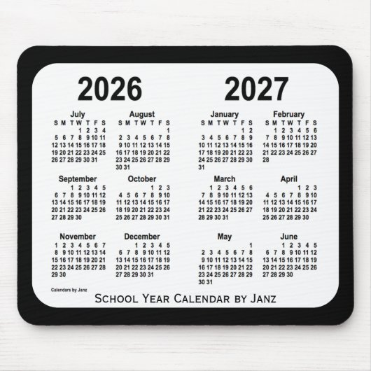 2026-2027 Schoolkalender voor zwart-wit door Janz Muismat (Voorkant)