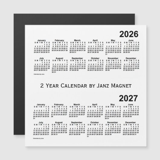 2026-2027 White 2 Year Agenda van Janz Magnet (Voorkant / Achterkant)