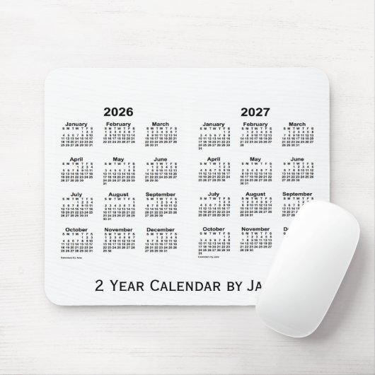 2026-2027 White 2 Year Agenda van Janz Mousepad Muismat (Met muis)