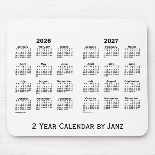 2026-2027 White 2 Year Agenda van Janz Mousepad Muismat (Voorkant)