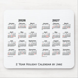 2026-2027 White 2 Year Holiday Calendar door Janz Muismat