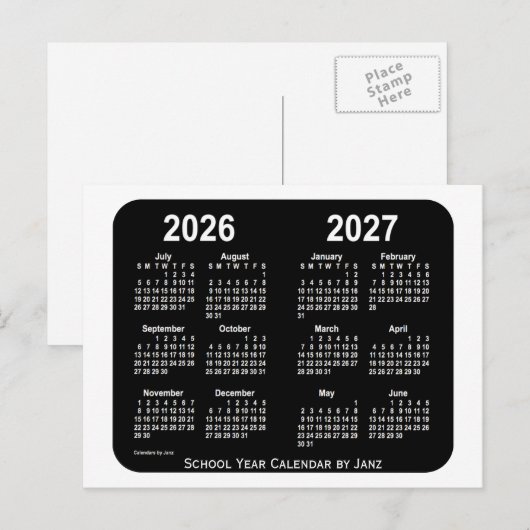 2026-2027 White Neon School Calendar van Janz Briefkaart (Voorkant / Achterkant)