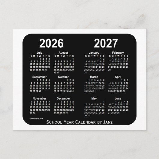2026-2027 White Neon School Calendar van Janz Briefkaart (Voorkant)