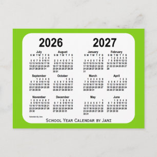 2026-2027 Yellow Green School Calendar van Janz Briefkaart