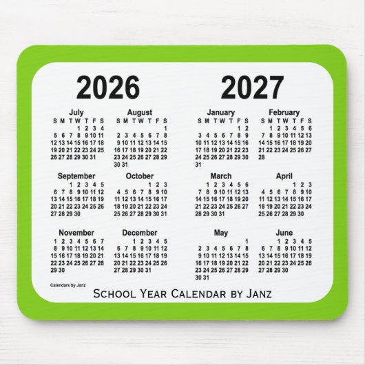 2026-2027 Yellow Green School Calendar van Janz Muismat (Voorkant)