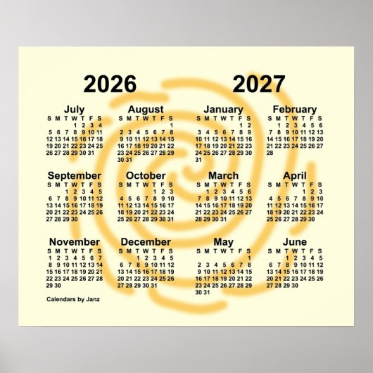 2026-2027 Zonnige Dagen Schooljaar Kalender van Ja Poster (Voorkant)