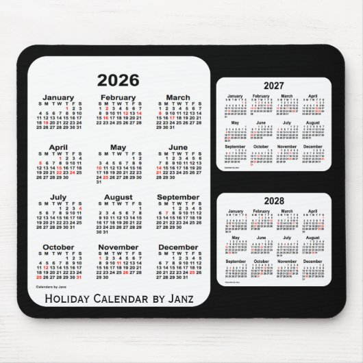 2026-2028 Black 3 Year Holiday Calendar van Janz Muismat (Voorkant)