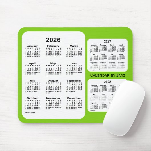 2026-2028 Geel groen 3 jaar agenda van Janz Muismat (Met muis)