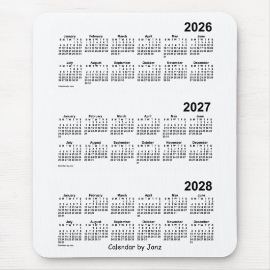 2026-2028 White 3 Year Agenda van Janz Muismat (Voorkant)