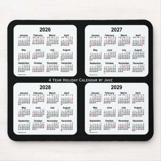 2026-2029 Agenda voor zwarte en witte feestdagen,  Muismat (Voorkant)