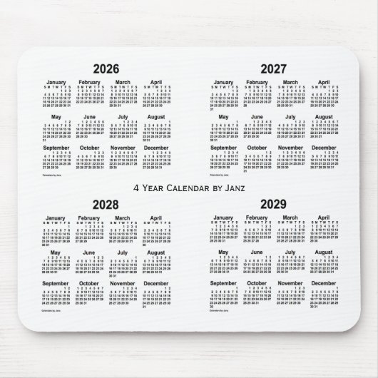 2026-2029 White 4 Year Agenda van Janz Muismat (Voorkant)