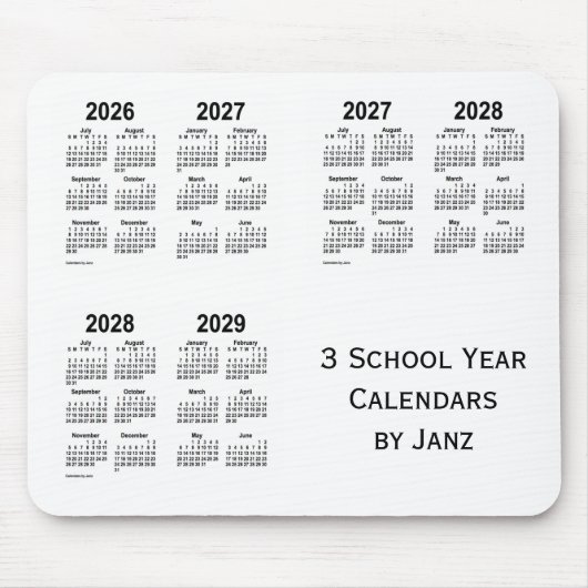 2026-2029 Witte kalenders van het 3-schooljaar van Muismat (Voorkant)