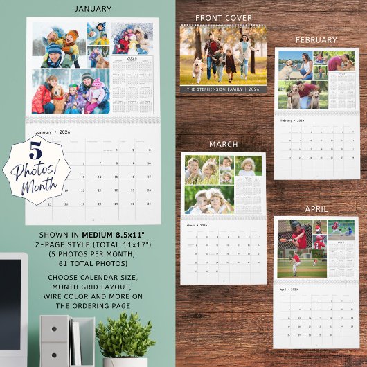 2026 5 foto's per maand en 2026 jaar in een oogops kalender