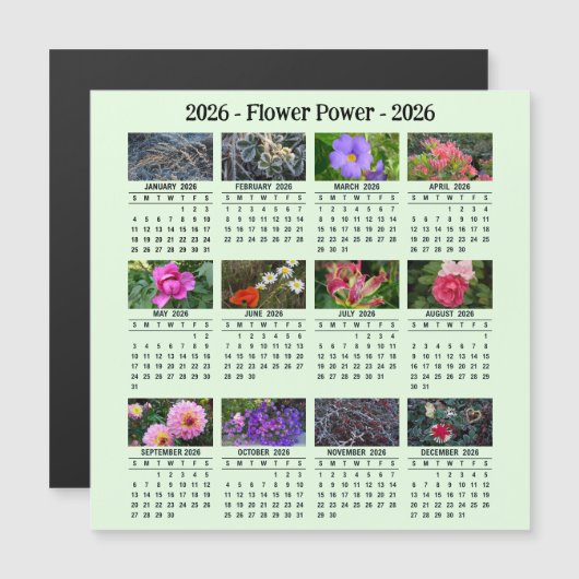 2026 Aangepaste Bloem magnetische groene Kalender (Voorkant / Achterkant)