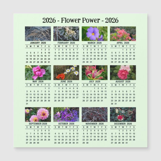2026 Aangepaste Bloem magnetische groene Kalender  (Voorkant)