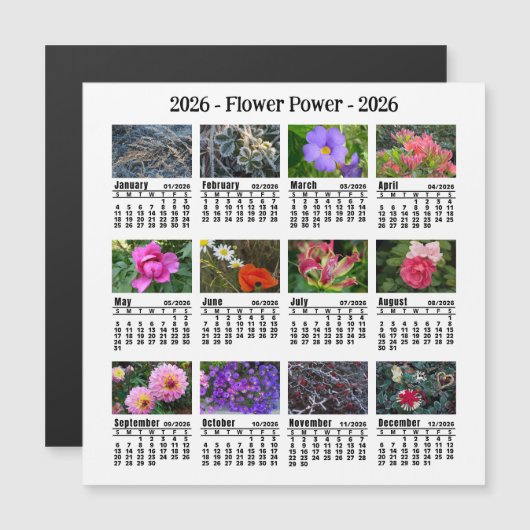 2026 Aangepaste Bloem magnetische witte Kalender S (Voorkant / Achterkant)