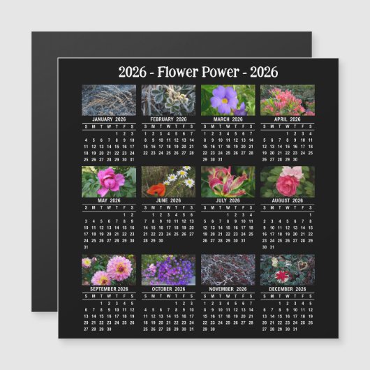 2026 Aangepaste Bloem magnetische zwarte Kalender (Voorkant / Achterkant)