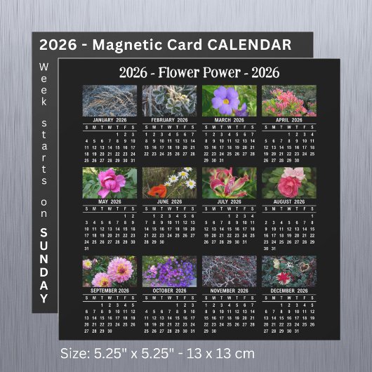 2026 Aangepaste Bloem magnetische zwarte Kalender 
