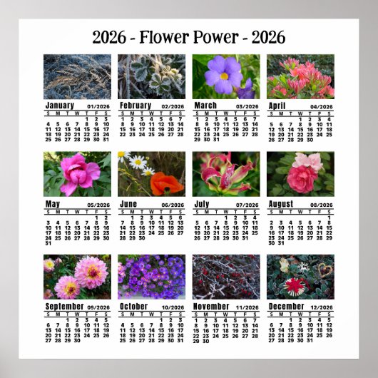 2026 aangepaste Bloemenkalender Zondag start - Poster (Voorkant)