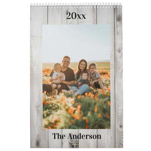2026 Aangepaste familiefoto witte hout Kalender (Hoes)