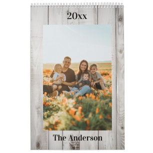 2026 Aangepaste familiefoto witte hout Kalender