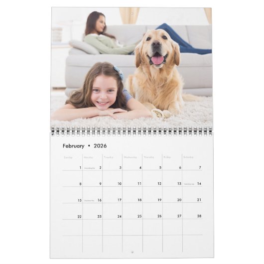2026 Aangepaste Foto Familie Huisdier Hond Creëer  Kalender (Feb 2026)