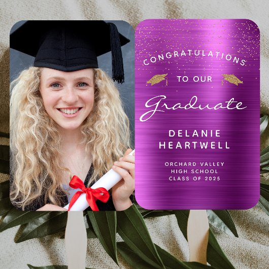 2026 Aangepaste foto Magenta Metallic Afstuderen Handwaaier