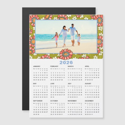 2026 Aangepaste Foto Retro Bloemenkalender (Voorkant / Achterkant)