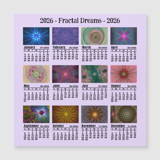 2026 Aangepaste Fotofractals Kalender Zondag start (Voorkant)