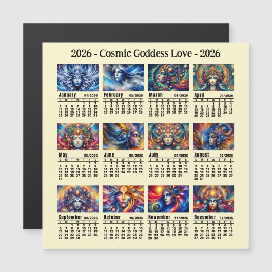 2026 Aangepaste Kosmische Godin Kalender Zondag st (Voorkant / Achterkant)