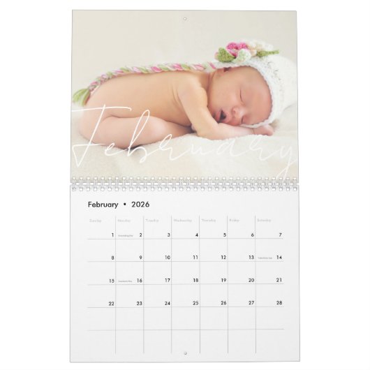 2026 Aangepaste wandkalender | Familiefotogift Kalender (Feb 2026)