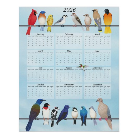 2026 achtertuin vogels kalender perfect poster (Voorkant)