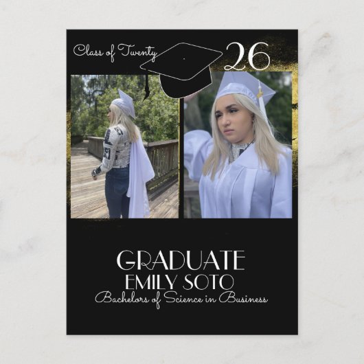 2026 Afstudeercollage Script Goud Zwart Briefkaart (Voorkant)