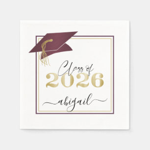 2026 Afstudeerhoed Maroon Metaalgoud Schrift Servet