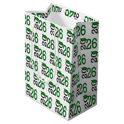 2026 Afstuderen Groen en Zwart Medium Cadeauzakje (Achterkant Gekanteld)