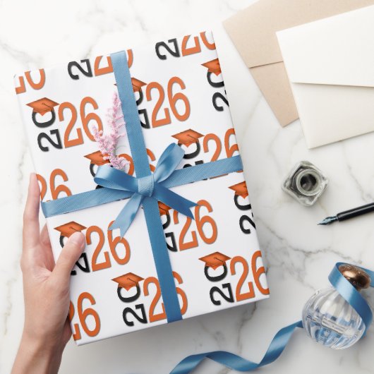 2026 Afstuderen Oranje en Zwart Cadeaupapier (Geschenken)