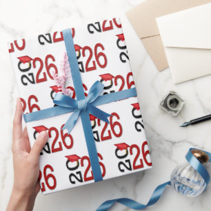 2026 Afstuderen Rood en Zwart Op Wit Cadeaupapier