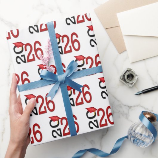 2026 Afstuderen Rood en Zwart Op Wit Cadeaupapier (Geschenken)