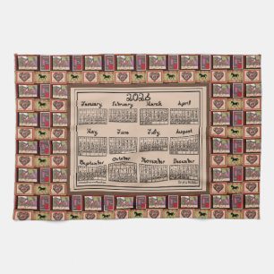 2026 Agenda Dressage Paard Collage Stof Lettertype Theedoek