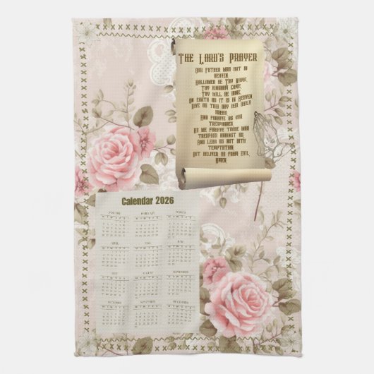2026 Agenda Handdoek Het Onze Vader Roze Rozen (Verticaal)