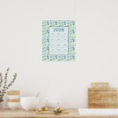 2026 Agenda Hele Jaar Blauwe Bloemen Poster (Keuken)